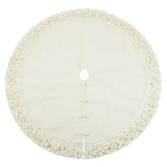 Saro Lifestyle 1236.W72R 72 in. Round Felt Flower Design Christmas Tree Skirt, White