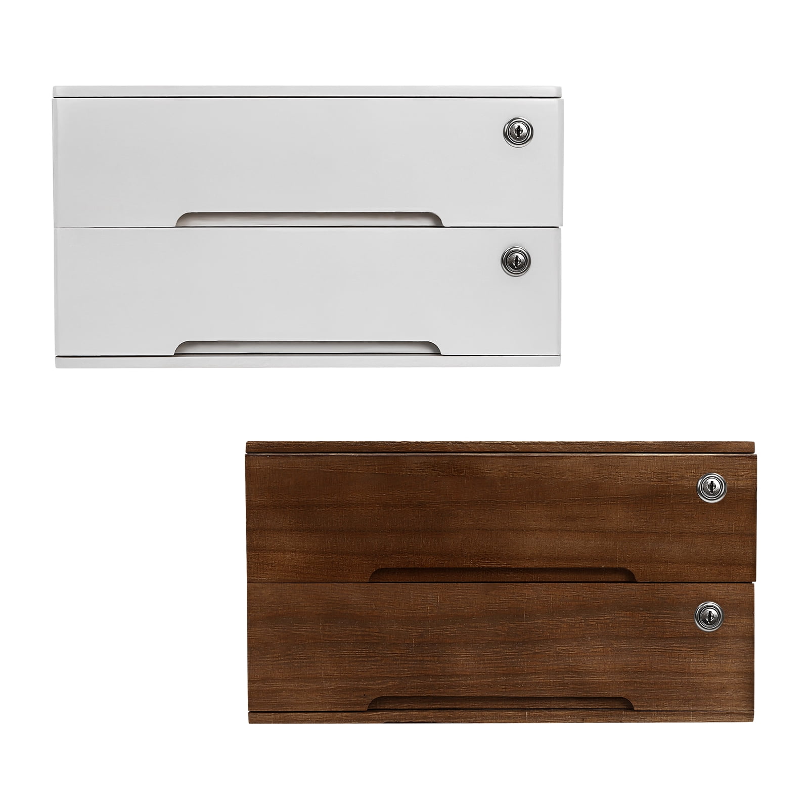 Wildnix Wooden Desktop Storage Box, 2-Drawer Organizer with Lock, Compact Design for Files, Keys, and Small Essentials for Home or Office Use