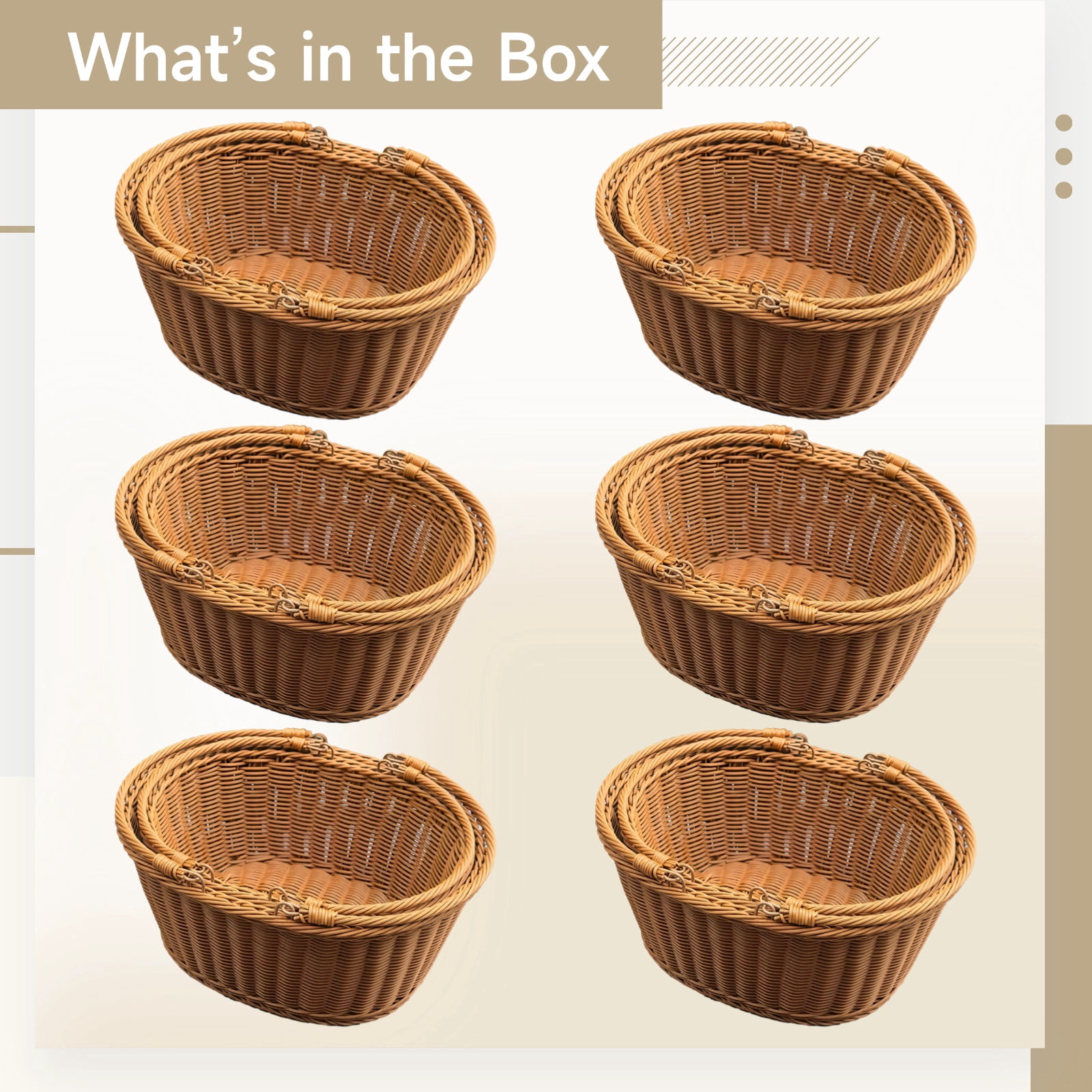 6 Pcs of Baskets, Basket for Gifts with Foldable Handles, Home Baskets Storage, Plastic Woven Gift Baskets for Wedding Birthday Picnic Market Use