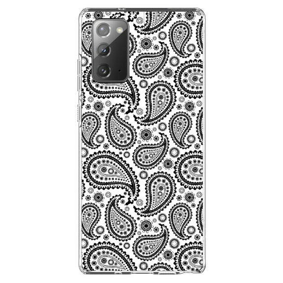DistinctInk Clear Shockproof Hybrid Case for Galaxy Note 20 ULTRA (6.9" Screen) - TPU Bumper, Acrylic Back, Tempered Glass Screen Protector - Black & White Paisley