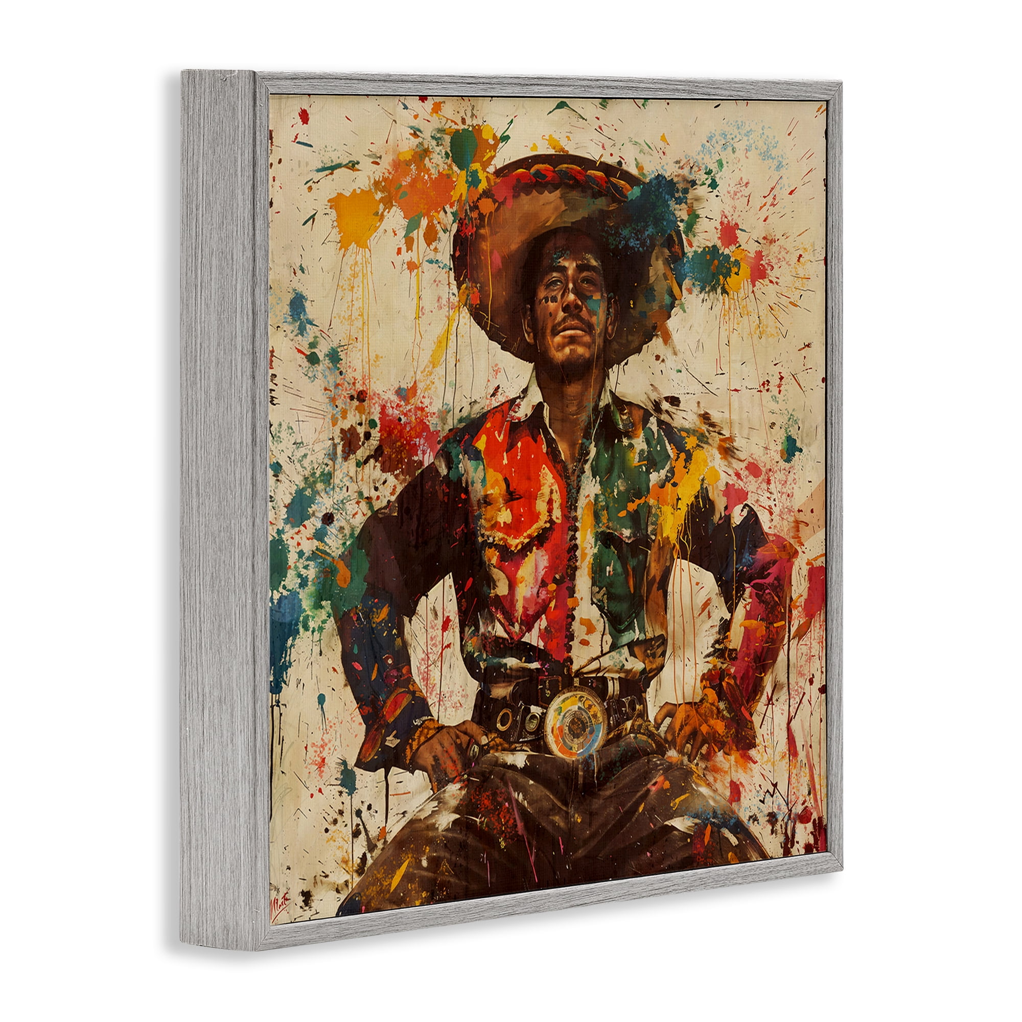 Stupell Industries El Mexicano with Paint Splatters Gray Framed Giclee Art, design by Marta Wiley