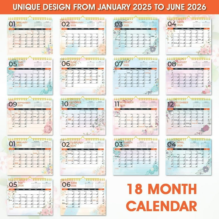 Wall Calendar 2025-2026, January 2025 - June 2026, 18 Month