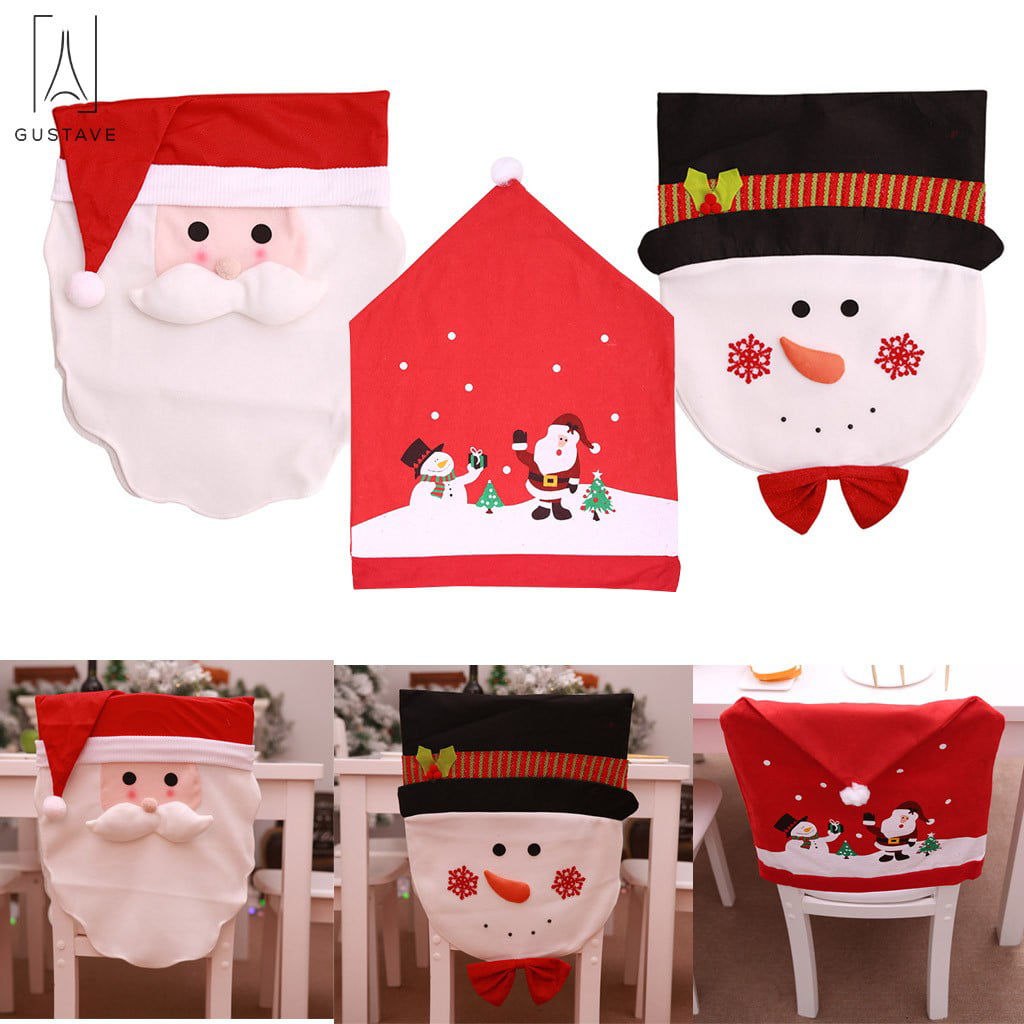 4 Pcs Christmas Santa Hat Snowman Chair Cover Party Home Dinner Table Decoration 