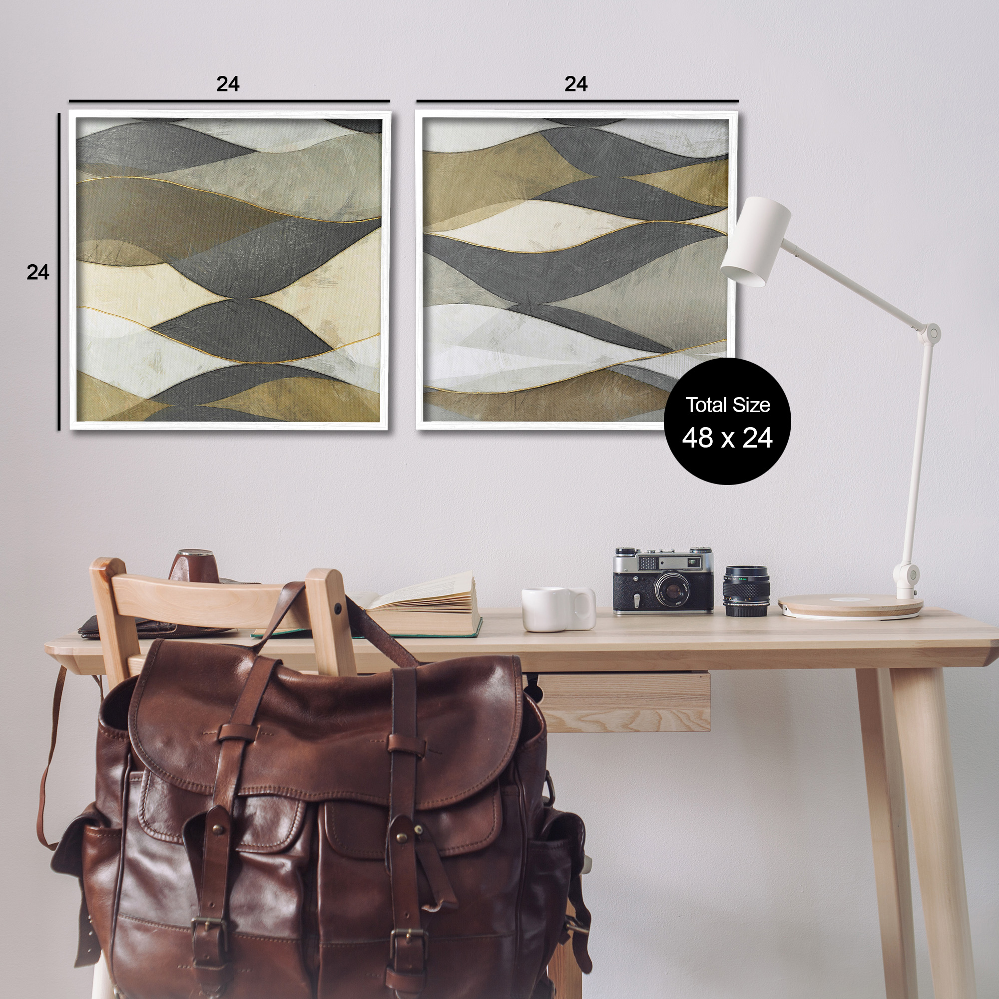 Stupell Industries Contemporary Layered Waves Abstract Painting White Framed Art Print Wall Art, 24 x 24, Set of 2