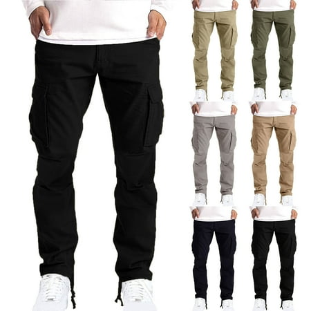 QATAINLAV Back to College Sale Mens Relaxed Fit Tactical Cargo Pants Outdoor Lightweight Adjustable Bottom Hem Joggers Pant Solid Color Baggy Work Trousers with Multi Pockets Gray XL