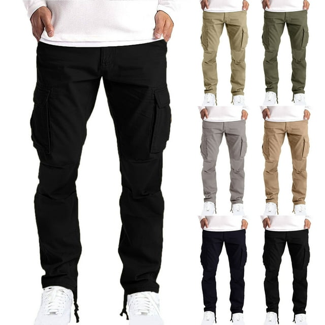 Styesk Pantalon Homme Patchwork Solide Décontracté Multi-Poches Extérieur Type Droit Entraînement Physique Cargo