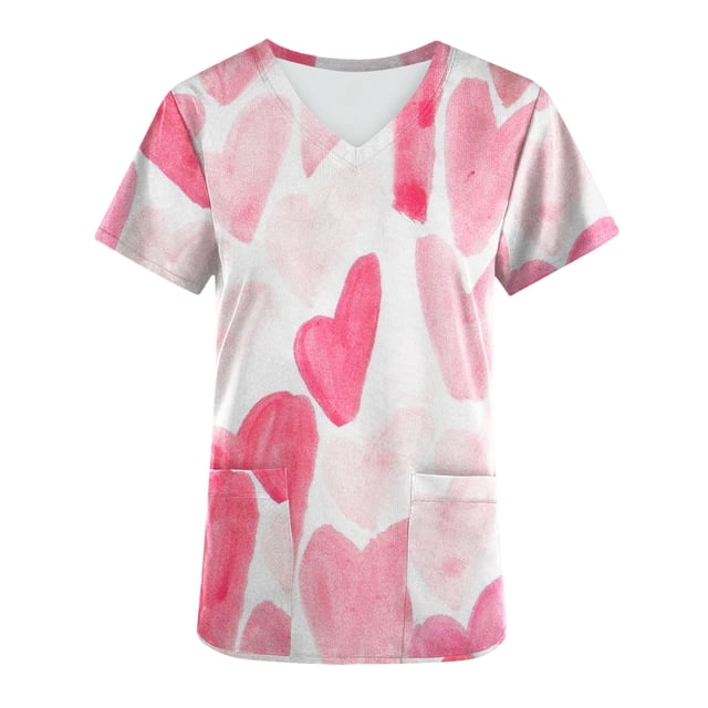 EQWLJWE Hauts à Col en V pour Femmes Chemise à Manches Courtes Imprimée pour la Saint-Valentin avec Poche Protectrice Hauts d'Été pour Femmes 2023