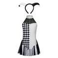 thumbnail image 3 of Aislor Circus Clown Leotard for Girls with Headwear Halter Backless Checkerboard Clown Jumpsuit Skirt White Black 16, 3 of 7