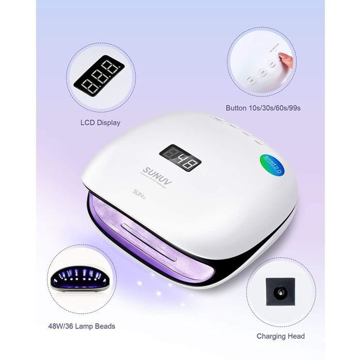 UV Lamp, 48W Professional UV LED Nail Lamp with 4 Timers, LCD Display, Sensor and Double Speed Drying for Home and Salon
