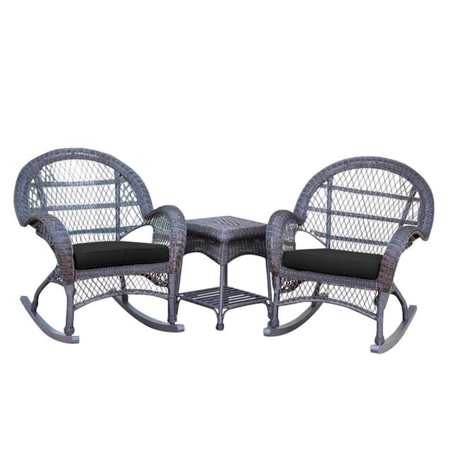 Jeco Ensemble de Conversation en Osier 3 Pcs, Couleur Espresso, avec Coussins Noirs
