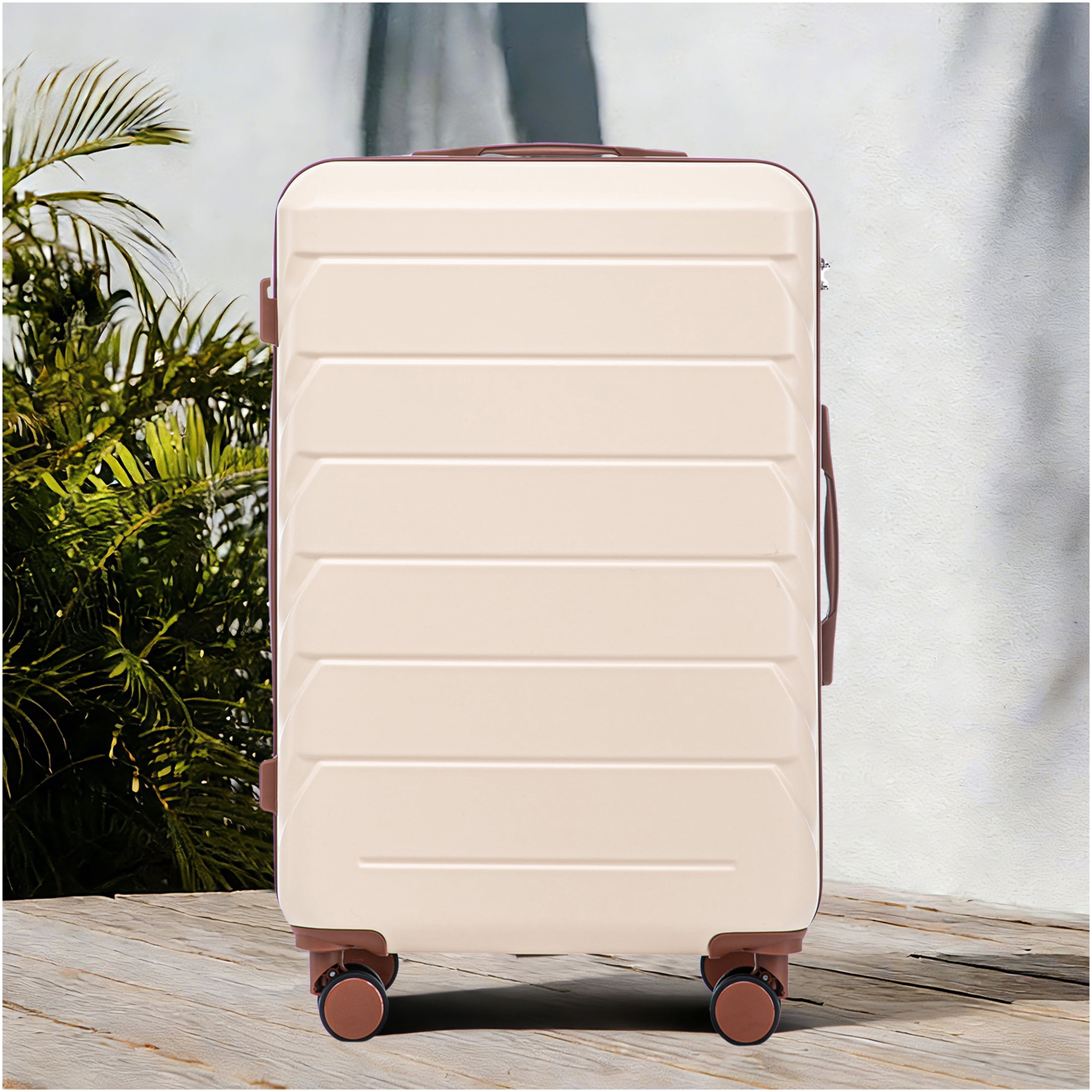 JERFIT 28 Inch Checked Luggage with Spinner Wheels, ABS Hard Shell Suitcase, TSA Lock, Beige Large Travel Suitcase