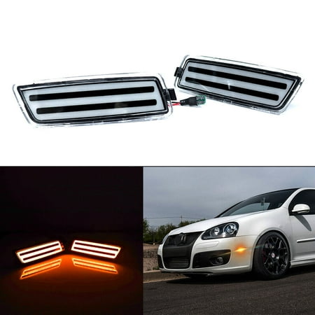 GTINTHEBOX For 2006-2009 MK5 Golf/GTI Clear Lens Amber Front Fender Side Marker Lamps LED Kit