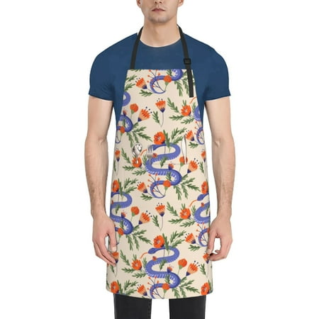 

Tebeau Snake Print Waterproof Cooking Aprons Adjustable Bib Soft Chef Apron with 2 Pockets for Men Women