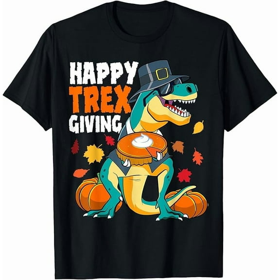 Happy Thanksgiving Dinosaur T Rex Pumpkin Pie Holiday Unisex T-Shirt Casual Wear up to 5XL