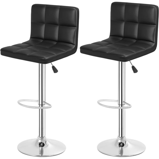 BestOffice Adjustable Swivel Bar Stools Set of 2, PU Leather Counter Height Kitchen Chairs with Back Support & Footrest, Black