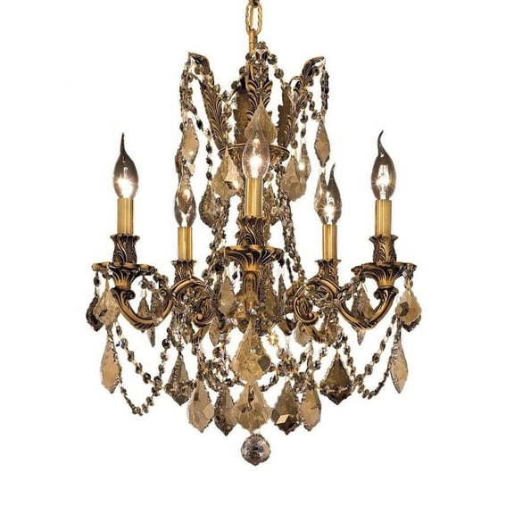Five Light Pendant-French Gold and Golden Teak Finish-Royal Cut Crystal Type Bailey Street Home 390-Bel-3338283
