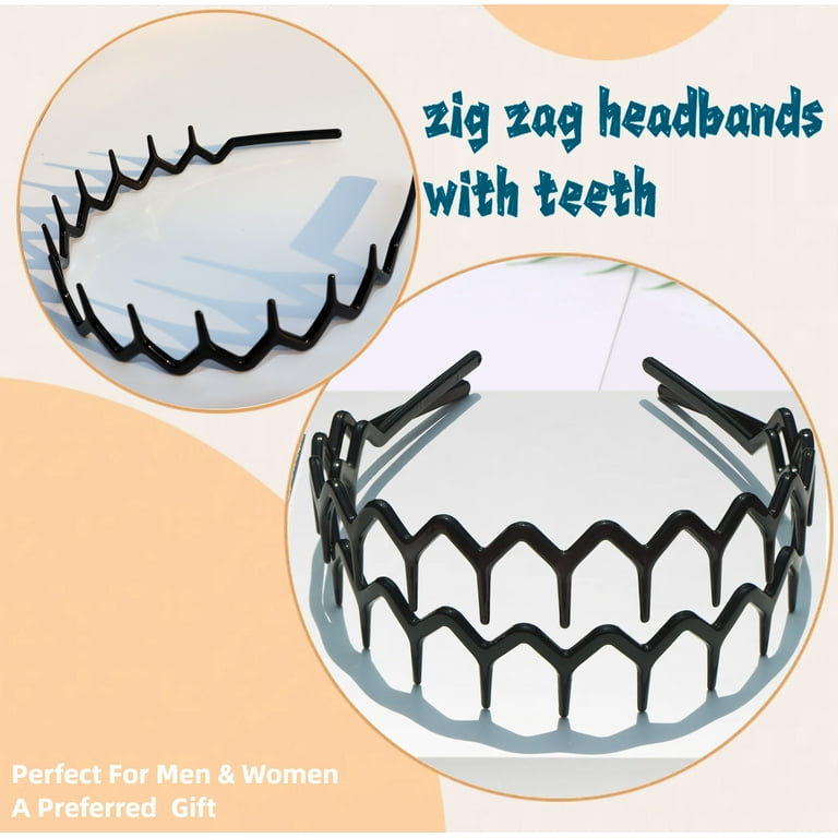 3 Set Zig Zag Headbands for Women Men, Plastic Sharks Tooth Hair Comb Headband (3 Black), Hair Accessories for Wear