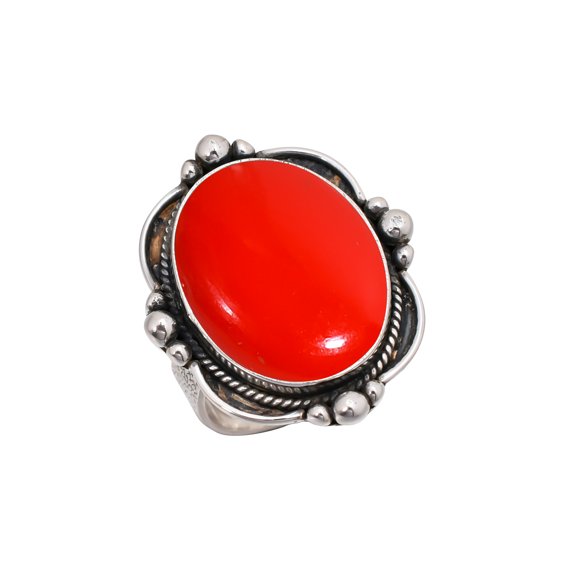 Red Coral 925 Sterling Silver Ring, Adjustable Ring, Silver Jewelry Ring, Red Ring, Oval Ring, Dainty Ring, Handmade Ring, Gemstone Ring, Gift For Her