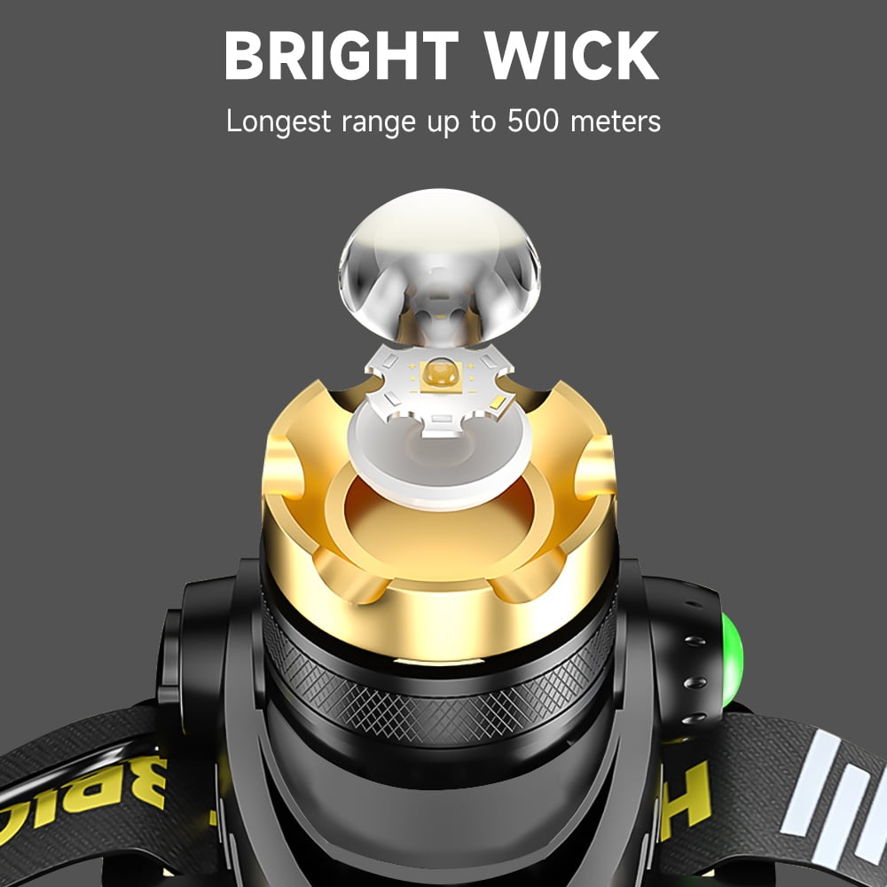 LED Headlamp Rechargeable,DFITO Super Bright Rechargeable Waterproof Zoom Head Lamp, Waterproof Headlight