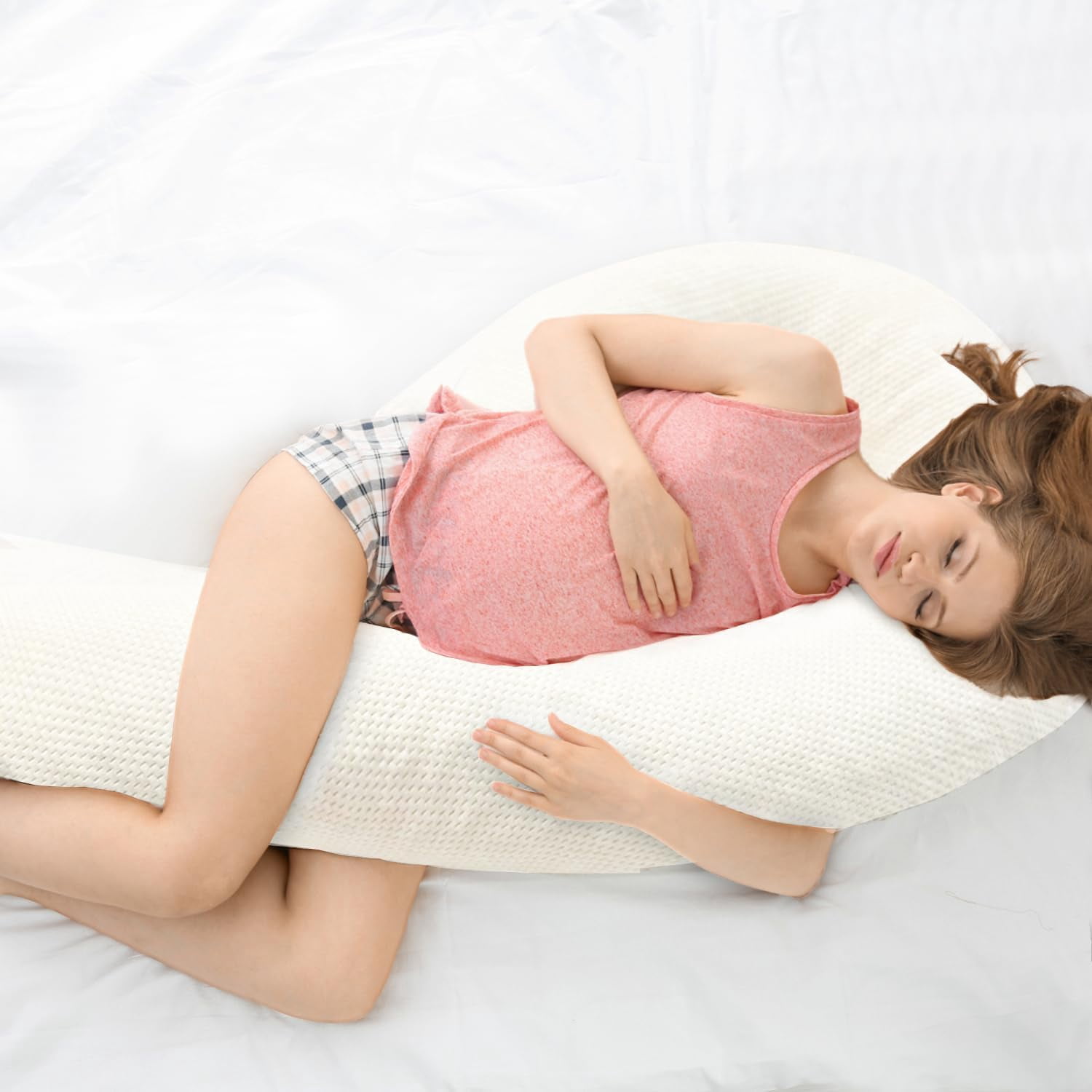 Body Pillow for Adults Soft Long Bed Pillow Insert Shredded Memory Foam Removable Washable Cover Swan Shaped Side Sleeper Pregnancy Pillow 49 Inch White