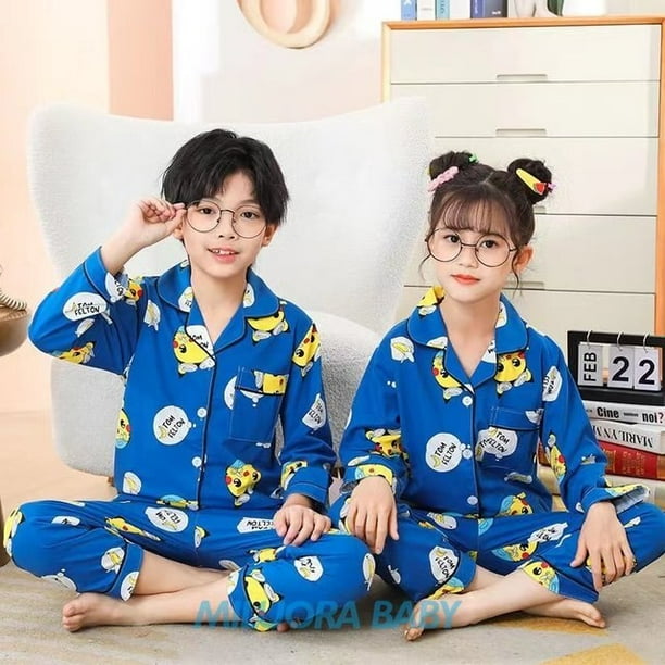 Conjunto de pijama de Pokémon para niños y niñas, ropa de dormir de manga larga, Pikachu, para el hogar qym unisex