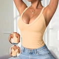 thumbnail image 4 of Ribbed Tank Tops with Built In Bra for Women V Neck Racerback Workout Lounge Camisole Summer Sports Padded Cami Tube Casual Yoga Tops Plus Size Spaghetti Strap Padded Shelf Tank Tops Beige L, 4 of 6