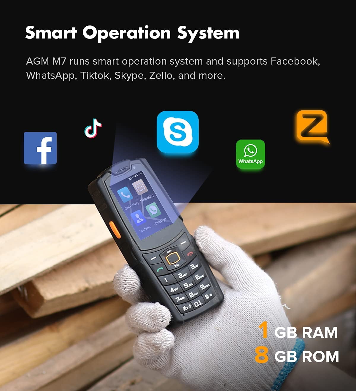 AGM M7 Cell Phone Unlocked Rugged Phone IP68 Waterproof Outdoor Phone, 2500mAh Battery 4G for Seniors Dual SIM Biggest Speaker 2.4" Touch Screen 1GB+8GB Facebook/Skype/TikTok