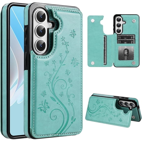 REQO Wallet Case for Samsung Galaxy S26 with Card Holder, for Samsung S26 Butterfly PU Leather Kickstand Purse Cover,Floral Shockproof Slim Flip Phone Case for Women