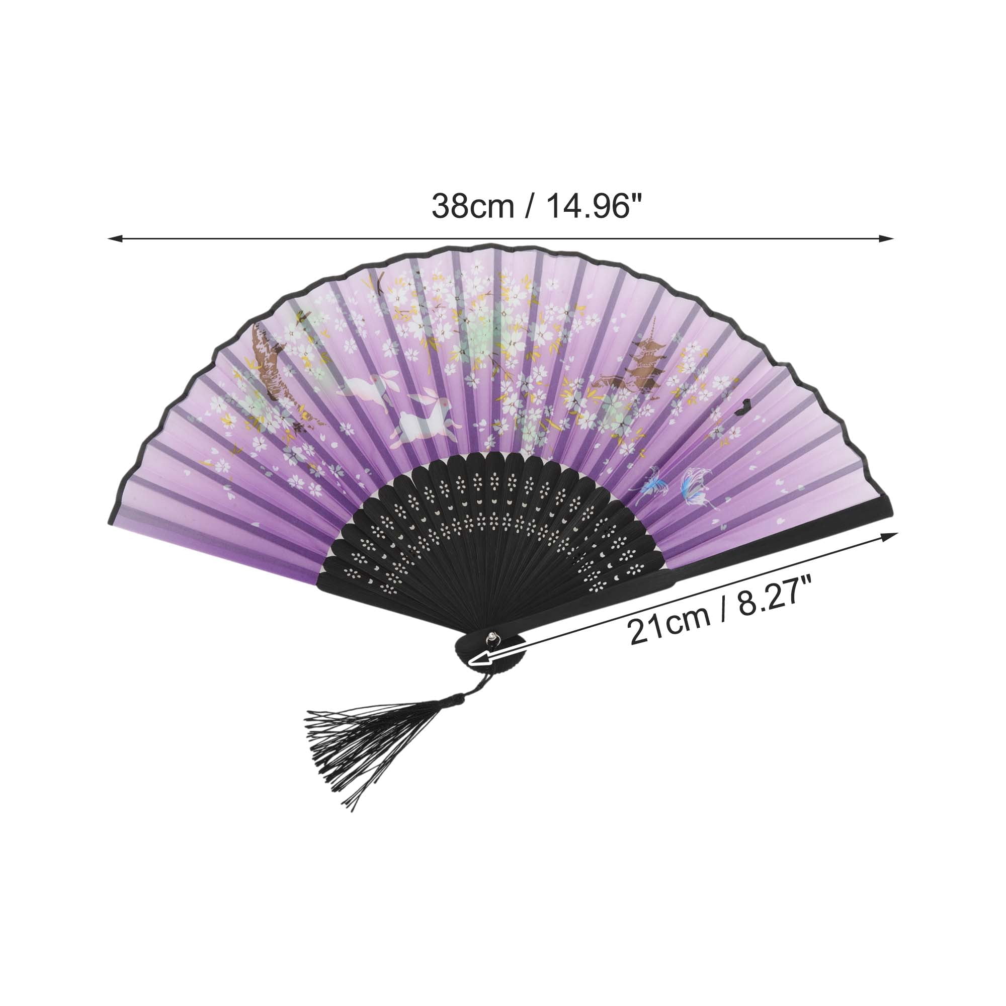 Unique Bargains Ancient Style Folding Fan 1Pc Purple [Flower in Mirror Moon in Water]