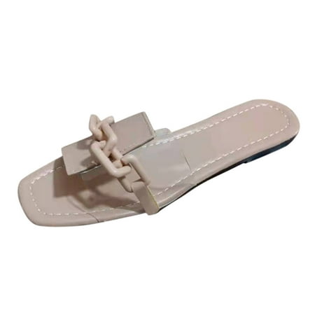 

Slippers for Women Women S Fashion Solid Color Buckle Transparent Belt Casual Flat Slippers Womens Slippers Pu Beige 42