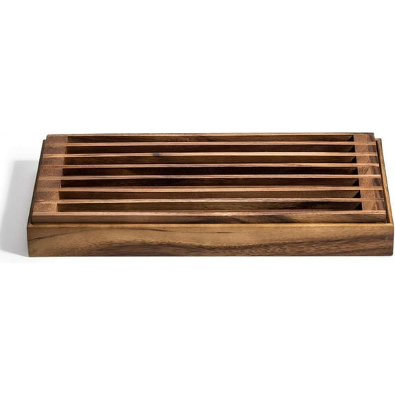 Acacia Wood Three-in-One Trivet and Bread Crumb Catcher Tray, 15.5" x 8.25" x 1.5"