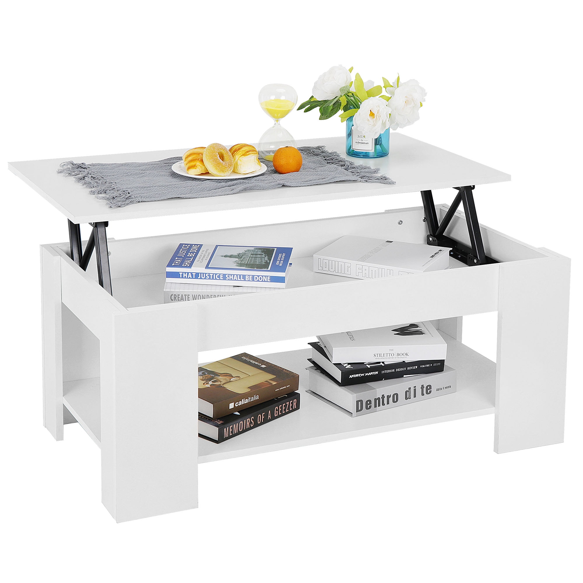 ZENY Lift-top Coffee Table w/ Hidden Compartment Storage, White