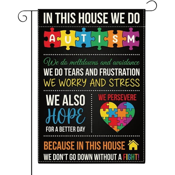 Autism Awareness Garden Flag Puzzle Piece Design Double Sided Burlap Outdoor Yard Decor 12 x 18 Inch Black