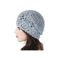 thumbnail image 3 of DLAPL Cotton Crochet Hat Handmade Knit Summer Slouchy Beanie Floral Skull Cap, Solid Blue, 3 of 5