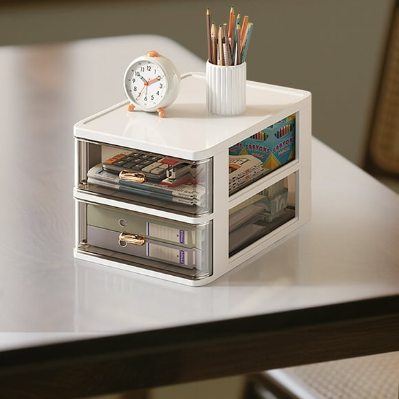 Organisateur Compact à Deux Niveaux pour Bureau avec Tiroirs de Rangement pour Fournitures, Cosmétiques et Petits Articles