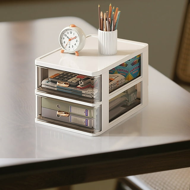 Compact Two Tier Desktop Organizer With Drawers For And Home Storage For Supplies Cosmetics And Small Items Rack 2