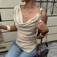 thumbnail image 2 of Women's Draped Cowl Neck Ruched Sleeveless Tank Top Going Out Tops Elegant Brunch Outfit Summer Beach Vacation Going Out Womens Tops Beige L, 2 of 5