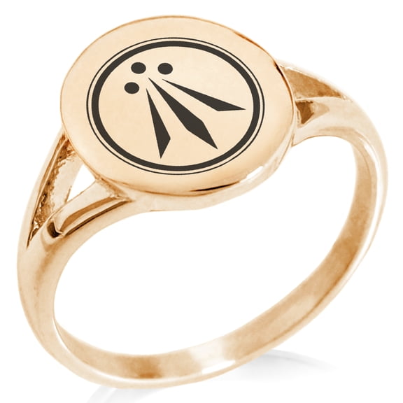 Stainless Steel Celtic Awen Arwen Three Rays Minimalist Oval Top Polished Statement Signet Ring