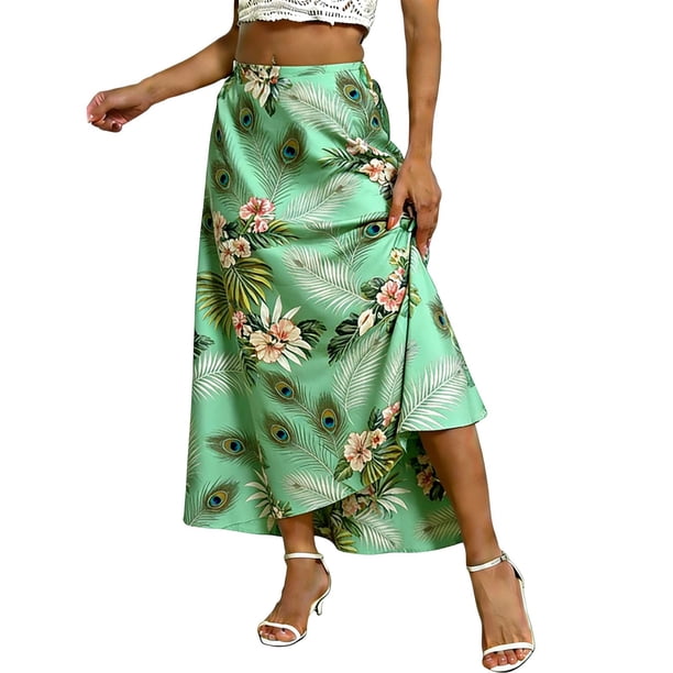 Faldas de Mujer Midi Moda Impresa de Cuatro Vías Estiramiento Regular Longitud Casual Midi Falda para el Uso Diario