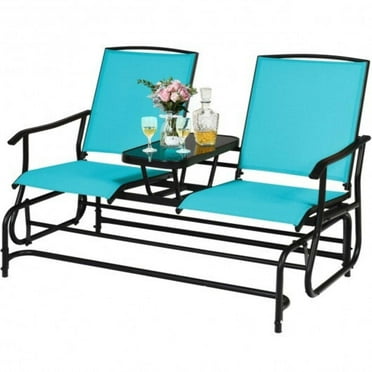2 Person Outdoor Patio Double Glider Chair Loveseat Rocking Turquoise