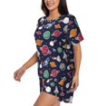 thumbnail image 3 of Womens Pajama Sets With Pocket, Rocket satellite Lounge Sets Short Sleeve Sleepwear PJ Sets for Women, 3 of 6