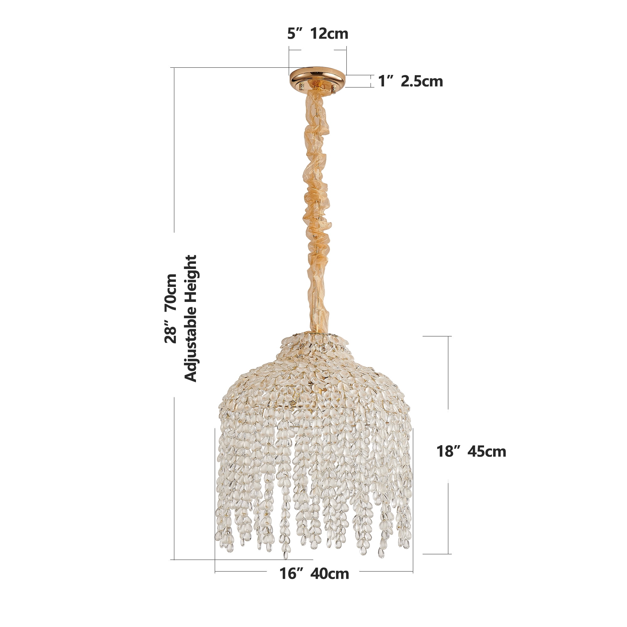 15.7 Inch Crystal Chandelier, Adjustable Height Pendant Light with Grape-Shaped Crystal Bead Strings, Modern Ceiling Hanging Lamp Fixture for Living Room, Bedroom, Dining Room