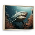 thumbnail image 2 of Designart "Symphony Of Sharks In The Deep Sea" Coastal Coral Under Water Floater Framed Wall Decor, 2 of 5