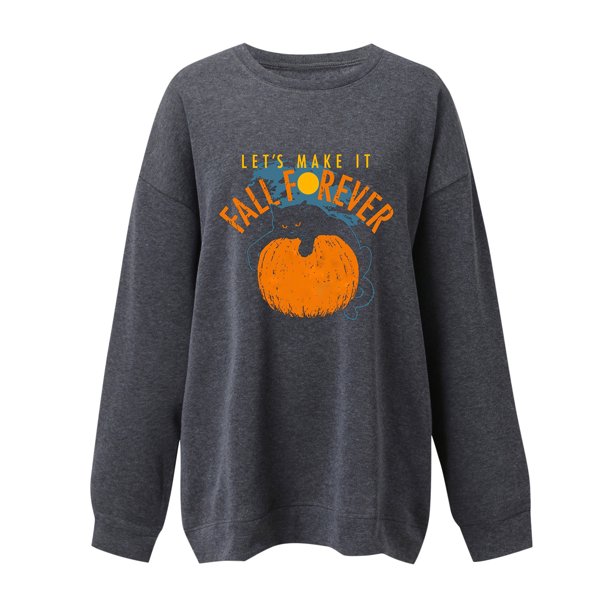Señoras moda Halloween divertido gato melón estampado cuello redondo espesar sudadera manga larga Top Fridja fjkfkj5952