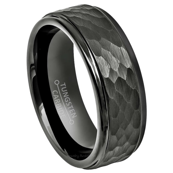 Jewelry Avalanche Hammered Finish Gunmetal Tungsten Carbide Mens Wedding Band 8mm Dark Gray Anniversary Ring size 12