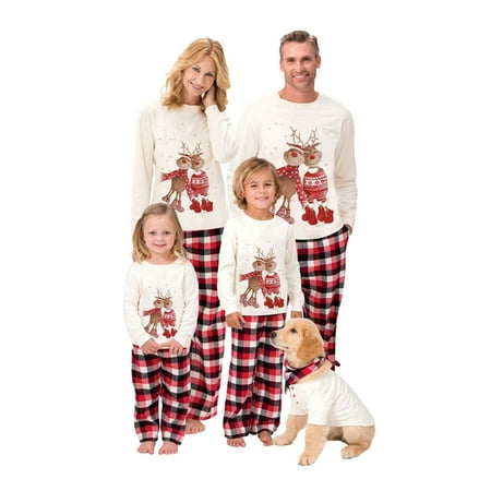 Qiylii Christmas Pajamas for Family Christmas Pjs Matching Sets for Couples Adults Kids Funny Holiday Sleepwear Elk Jammies