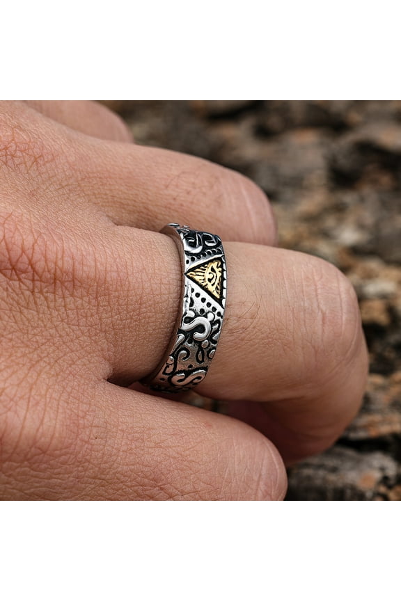 Fashion Retro 14K White Gold Demon Eye Rings Punk Creativity Rotatable Ring for Men Women Anxiety Relieving Jewelry