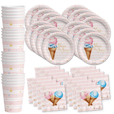 Here's The Scoop Ice Cream Party Supplies Set Plates Napkins Cups 48 Piece Tableware Kit for 16