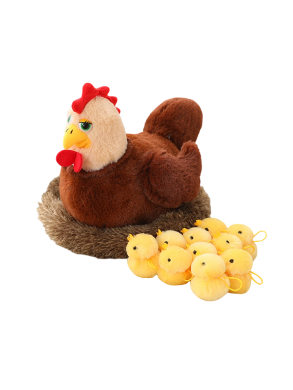 Hen with Chicks Plush Toy Farm Play Stuffed Animals Collection, Cute Plushies for Imaginative Decor, and Plush Bag Charm Display