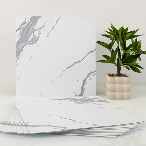UMIGGEE Marble Peel and Stick Floor Tile Self Adhesive Vinyl Flooring 11.8-in x1.8-in x1.0mm (10-pcs) For Kitchen Living Room Bedroom Home Decoration (9.6 Sq. ft./Pack)